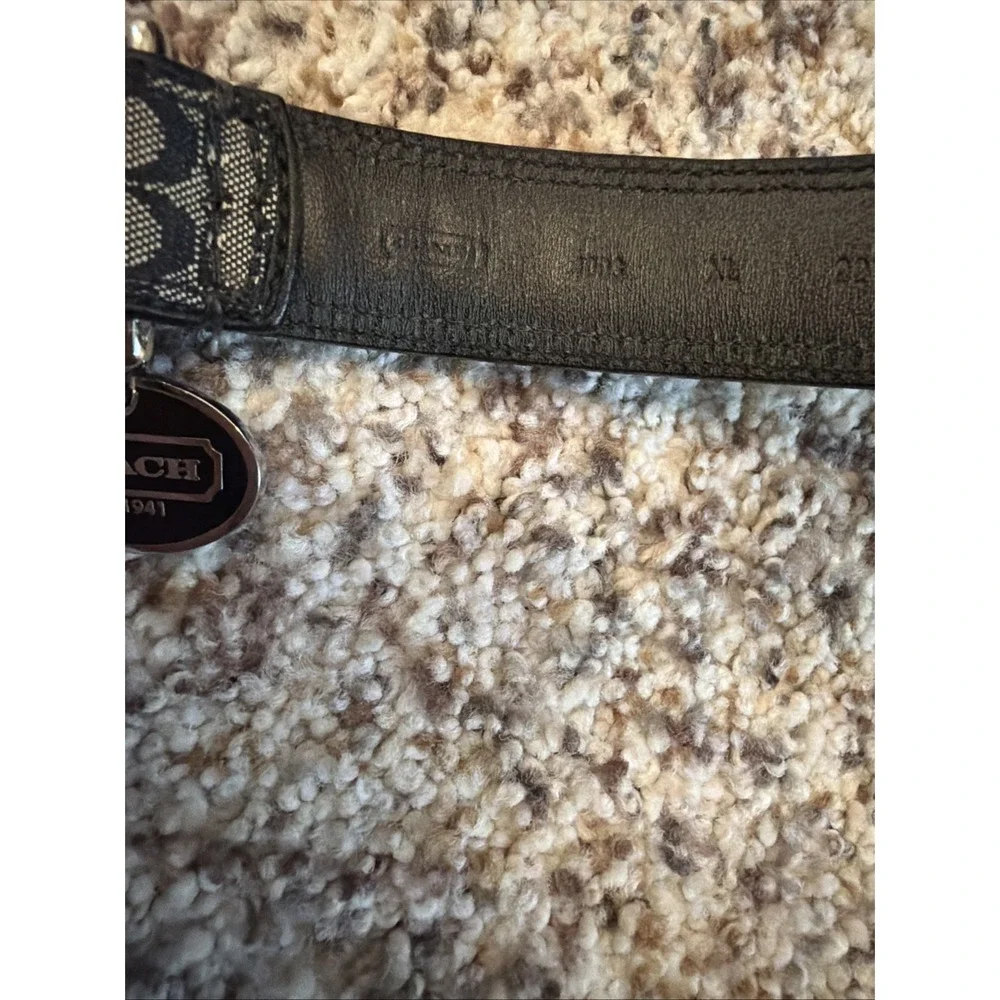 Authentic New COACH Gray Black Leather Signature Black CC Print Dog Collar Sz XL